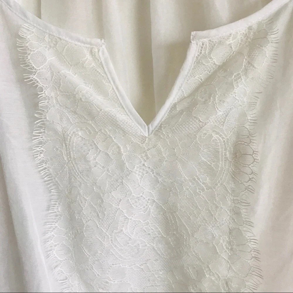 Candies White Blouse Semi Sheer Center Lace Short Elastic Puff Sleeves Top Med. - Picture 5 of 16